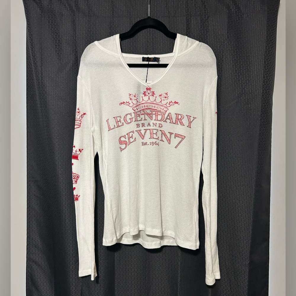 NEW Seven7 White & Red Hooded Long-sleeves Pullover Graphic Tee Women’s Size XL
